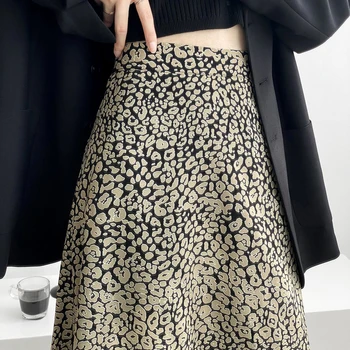 Leopard Print Kvinder Nederdel Nye Sexet Chiffon Split Mode Lange Nederdele til Kvinder Efteråret Zip-Elegant Tæve A-Linje Havfrue-Nederdel