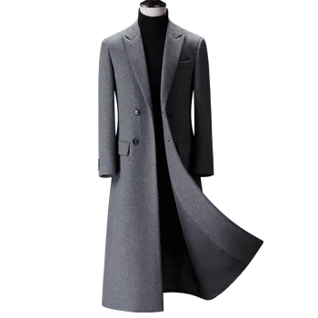 2020 vinteren over knæet lang mænds mode slank uld frakke luksus business herre, ungdom, varm uld frakke