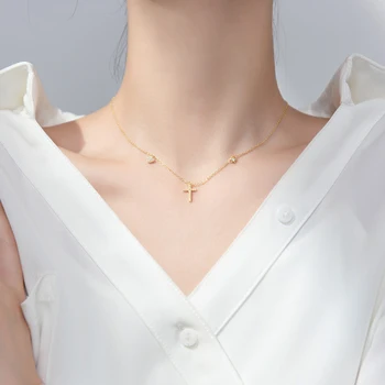 Modian 925 Sterling Sølv Stjerne på Tværs af Hjerte Halskæde til Kvinder Guld Farve Link Kæde Halskæde Korea Stil Fine Smykker