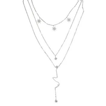 Gnister AAA+ cz cubic zirconia stjerne charm choker lang kæde lariat tre lag kvinder, design af høj kvalitet lag mode halskæde