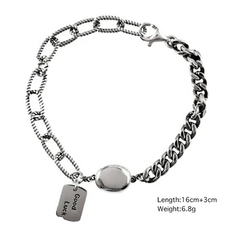 Asymmetrisk Held Og Lykke Brev Oprindelige Kæde 925 Sterling Sølv Armbånd Til Kvinder Koreanske Tendens Vintage Statement Smykker Gaver