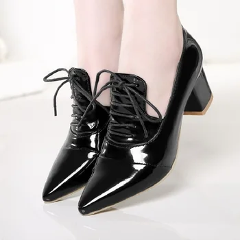 33-45 m læder sko kvinder elegant vilde slik tyk farve med blonde stropper små spidse mode sko
