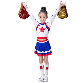 Piger Cheerleader Kostume Skole Team Cheerleader-Outfit Uniform Match Pom Poms Sokker