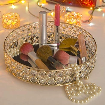 Runde Spejlet Dekorative Makeup Forfængelighed Metal, der Serverer Skuffe Arrangør for Kosmetik, Smykker, boligmontering