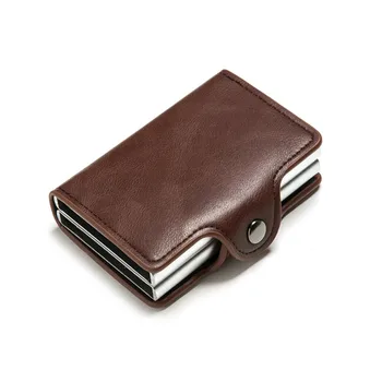 BISI GORO 2020 Smart Wallet Dobbelt Kasser Kortholderen Høj Kvalitet Metal Box RFID-Blokering Anti-tyveri PU Læder Rejse Penge Taske
