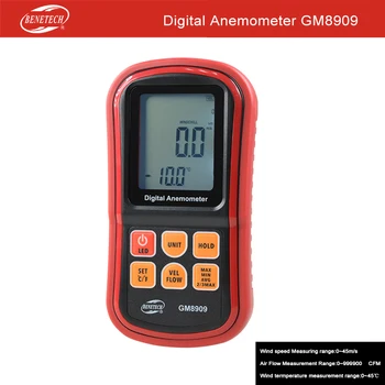 Vindmåler Wind Speed Meter luftmængde Omgivende Temperatur Tester USB-Interface GM8909 BENETECH