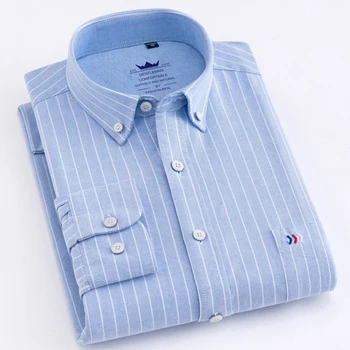5XL Høj Quality Bomuld Oxford Herre langærmet Skjorte Afslappet Slim-fit Ternet/Stribet Mandlige Dress Shirt Til Mænd Business Skjorter