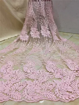 Ny fransk Nigerianske pailletter og perler net blonder,Afrikanske tyl mesh Sekvens blonde stof af høj kvalitet til bryllup kjole 5yards/masse