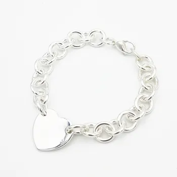 Ms S925 rent sølv klassisk hjerte-formet tags o-type kæde sølv armbånd smykker elskere festival dag gaver