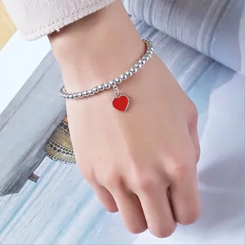 Blå Hjerte Perle Armbånd Elegante Smykker 925 Sølv Kvindelige Smykker Valentine ' s Day Gave Kærlighed Emalje Armbånd