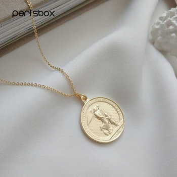 Peri'sBox Guld Farve Angel Medaljon i guld Halskæder til Kvinder 925 Sterling Sølv Mønt Lagdeling Halskæde Værge Baby Charme Chokers