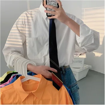 2020 Foråret Og Sommeren Ny Ungdom Tendens Japansk Løs ensfarvet langærmet Skjorte Mode Afslappet Vilde Jakke M-2XL