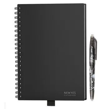 NEWYES Sort Miljømæssige A5 Wirebound Notebook Sletbare Smart Notebook Papir kan Genbruges til at Skrive med klud og sletbare kuglepen