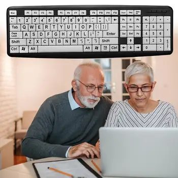 Stort Print USB-Tastatur, Sorte Bogstaver Hvide tangenter Høj Kontrast Computer Spil Keyboard Pro Large Print Ældre Til ældre Mennesker