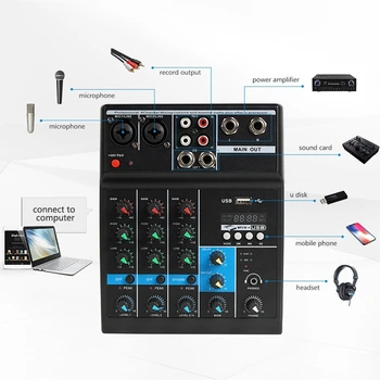 Professionel 4-Kanals Audio-Mixer Bluetooth USB Sound Mixing Optagelse Konsol DJ Controller til Studie-Fase Karaoke KTV
