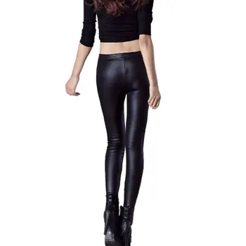 YSDNCHI Winter Plus Size Læder Leggings Kvinder, Elastiske Bukser med Høj Talje Varm Legging Tykke Velour-Bukser Sort Push Up Legging