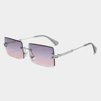 Nye Rammeløse Cut-kantet Square Solbriller Kvinder Luksus Fladskærms Spejl Gade Skudt Gennemsigtig Linse Briller Solbriller Mænd