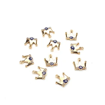 10stk/lot 13*15mm Guld Farve Crown Blue Evil Eye Smykker Stik Heldig Smykker Resultater Komponenter Til Armbånd Halskæde