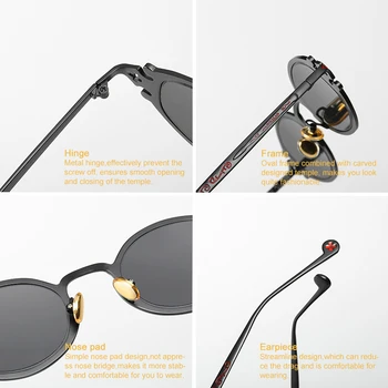 Street Fashion SteamPunk Solbriller Mænd Kvinder Runde Metal Retro solbriller Stilfulde Skære Mønster Design Nuancer Oculos de Sol