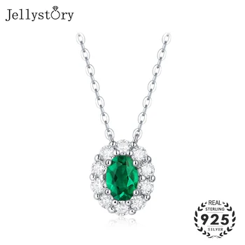 Jellystory luksus ægte sterlingsølv s925 5*7mm 1ct oval smaragd-ædelsten halskæde smykker til kvinder bryllup