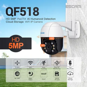 ESCAM Unikke QF518 5MP Pan/Tilt AI Menneskelignende Detection Auto Tracking Cloud Storage WiFi IP-Kamera med To-Vejs Audio Night Vision