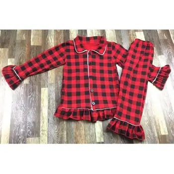 Boutique-udstyr Jul pyjamas dreng og pige Bomuld plaid mønster, familie, tøj sæt 06