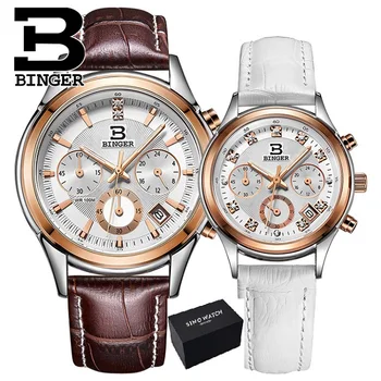 Binger 2019 par ure Schweiz luksus kvarts vandtæt mænd ur i ægte læder rem Quartz Armbåndsur BG6019
