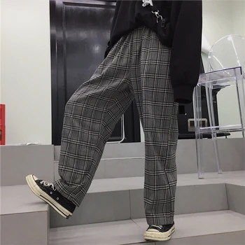 Harajuku Kvinder Bukser Løs Hipster Vintage Plaid Smarte Korea Ulzzang Casual Bukser 2020 Ny Unisex Plaid Streetwear Efteråret Bukser