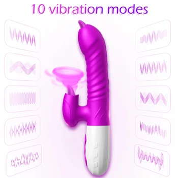 Dobbelt Tunge Cunnilingus Vibrator Teleskopisk Roterende Dildo Varme Vagina Stimulere Klitoris Vibrator Voksen Sex Legetøj til Kvinder