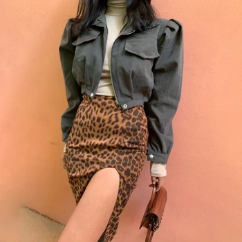 Beyouare Sexet, Elegant Leopard Kvinder Nederdel Med Høj Talje Brun Slim Split Mid-Kalv Nederdel 2020 Efterår Fashion Streetwear Kvindelige Nederdel