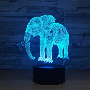 Nat Lys Elfenben Elefant-3D LED Nat Lys Fødselsdag Gave Nyhed LED Dyr Lampe 7 Farverige Skiftende LED Touch bordlampe