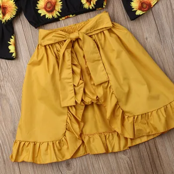Boutique-Pige Tøj 2019 Baby Pige Tøj Solsikke Toppe+Shorts+Flæse Nederdel 3stk kostumer, der er Fastsat Størrelse 1-5Y