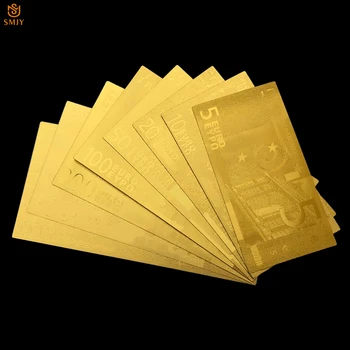 8stk/Parti Golden Euro Pengeseddel Sæt 5.10.20.50.100.200.500.1000 Euro Guld Folie sedler med 24K Guld Pape Penge Til Indsamling