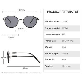 AOZE2021 Klassiske Vintage Runde Solbriller Mænd Brand Designer solbriller Kvinder Metal Frame Black linse Brille Kørsel Solbriller