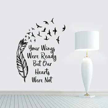 Personlighed slogan abstrakte fjer med flyvende fugl vinyl wall stickers hjem stue, soveværelse kunst kreative mærkat