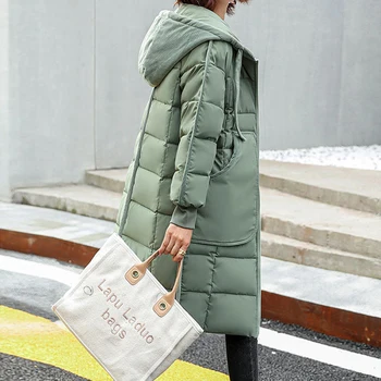 Kvinder Parkacoats 2020 Vinter Nye Ankomst Oversize Hætteklædte Jakke Kvindelige koreanske Stor Lomme Fast Bomuld-polstret Lang Frakke