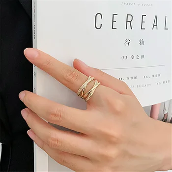 Koreanere Nye Udsøgt Cross Ring Fashionable Multi-lag Åbning Ring Elegante Damer, Banket Smykker