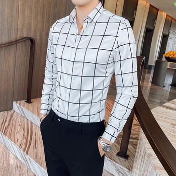 2020 Efterår og Vinter Lang-langærmet Ternet Skjorte Mænd koreanske Trendy Business Casual Mænds Kjole Skjorte Sociale tøj camisa masculina