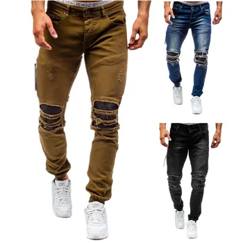 Mænd ' s plus-size bomuld jeans nye denim bukser til mænd slanke solid farve high-grade foråret efteråret revet 80'erne bukser