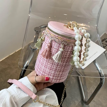 Sweet Lady Pearl Tote Spand pose 2020 Mode Nye Kvalitets Uld Kvinders Designer Håndtaske Kvast Kæde Skulder Messenger Taske