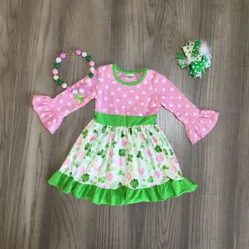 Baby piger St Patrick tøj pige klassisk kjole med kløver print børn piger blomstret kjole med tilbehør