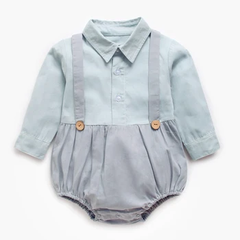 0-3 år Nyfødte Baby Drenge Falske To-delt langærmet Tøj Rompers Foråret Efteråret Baby Buksetrold Drenge Trekant Jumpsuits