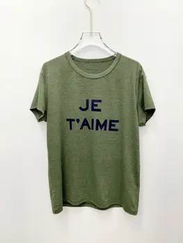 Kvinder O-Hals Bogstaver, Print T-Shirt Dame 2021 Nye Forår Korte Ærmer Grøn Tee Toppe t-shirts