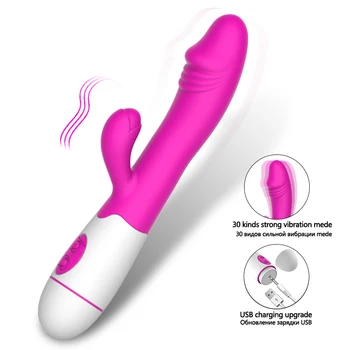 Genopladelig Rabbit Vibrator til Kvinder, Kvindelige 30 Hastighed Realistisk Dildo Vibrator Vagina Orgasme Klitoris Stimulator Voksen Sex Legetøj