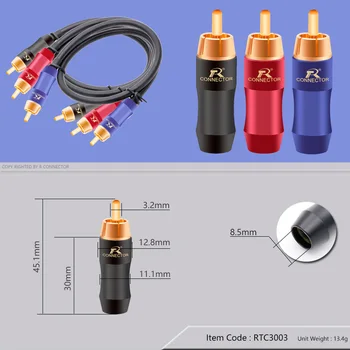 2stk/1Pair Nye ankomst Gold Plated RCA-Stik til RCA-hanstik adapter Video/Audio Wire Stik Støtte 6mm Kabel-blå&rød