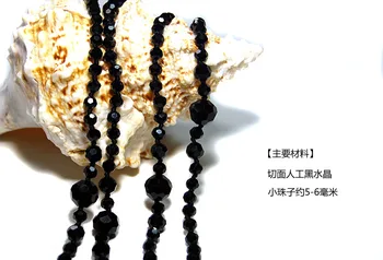 Fabrik Elegante 130cm lang sort glas krystal halskæde mode smykker gratis fragt