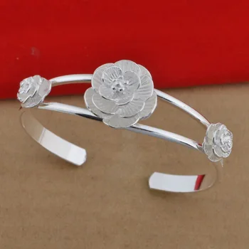 Sølv 925 Smykker Sæt til Kvinder Mode Blomst Halskæde Armbånd Armbånd Øreringe Ring 4 Stk Brude Kostume Smykker Sæt Gaver