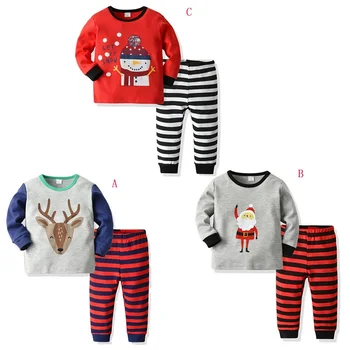 Stribet Jul Pyjamas Børnene Nattøj Med Lange Ærmer Natten Passer Til Børn Jul Tøj Dreng Buksetrold Piger Outfits To Stykke