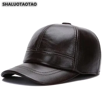 SHALUOTAOTAO Justerbar Størrelse Ægte Læder Hat For Mænd Vinter Mode Koskind Baseball Cap Nye Termiske høreværn Far Hatte
