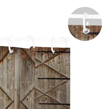 Rustik badeforhæng Gamle Træ-Laden Døren til Stuehuset Eg Natur Print Klud Stof Badeværelse Gardin med 12 Kroge